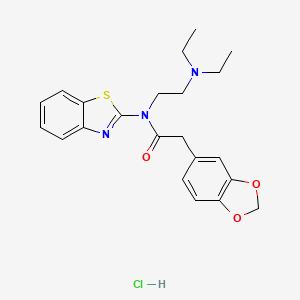 molecular formula C22H26ClN3O3S B2731800 2-(2H-1,3-BENZODIOXOL-5-YL)-N-(1,3-BENZOTHIAZOL-2-YL)-N-[2-(DIETHYLAMINO)ETHYL]ACETAMIDE HYDROCHLORIDE CAS No. 1185025-48-2
