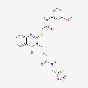 molecular formula C26H26N4O5S B2731837 N-[(furan-2-yl)methyl]-4-[2-({[(3-methoxyphenyl)carbamoyl]methyl}sulfanyl)-4-oxo-3,4-dihydroquinazolin-3-yl]butanamide CAS No. 451465-28-4