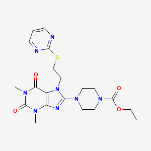 molecular formula C20H26N8O4S B2731950 ethyl 4-{1,3-dimethyl-2,6-dioxo-7-[2-(pyrimidin-2-ylsulfanyl)ethyl]-2,3,6,7-tetrahydro-1H-purin-8-yl}piperazine-1-carboxylate CAS No. 672321-73-2