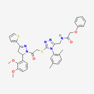 B2732012 N-((5-((2-(5-(2,3-dimethoxyphenyl)-3-(thiophen-2-yl)-4,5-dihydro-1H-pyrazol-1-yl)-2-oxoethyl)thio)-4-(2,5-dimethylphenyl)-4H-1,2,4-triazol-3-yl)methyl)-2-phenoxyacetamide CAS No. 393585-40-5