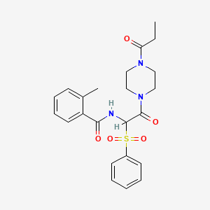 molecular formula C23H27N3O5S B2732026 N-[1-(benzenesulfonyl)-2-oxo-2-(4-propanoylpiperazin-1-yl)ethyl]-2-methylbenzamide CAS No. 1032171-87-1