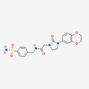 molecular formula C20H22N4O6S B2732077 2-[3-(2,3-dihydro-1,4-benzodioxin-6-yl)-2-oxoimidazolidin-1-yl]-N-[(4-sulfamoylphenyl)methyl]acetamide CAS No. 1327550-10-6