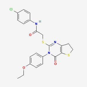 molecular formula C22H20ClN3O3S2 B2732078 N-(4-chlorophenyl)-2-{[3-(4-ethoxyphenyl)-4-oxo-3H,4H,6H,7H-thieno[3,2-d]pyrimidin-2-yl]sulfanyl}acetamide CAS No. 686772-82-7