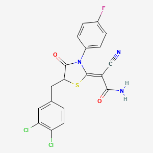 molecular formula C19H12Cl2FN3O2S B2732127 (Z)-2-cyano-2-(5-(3,4-dichlorobenzyl)-3-(4-fluorophenyl)-4-oxothiazolidin-2-ylidene)acetamide CAS No. 786676-76-4