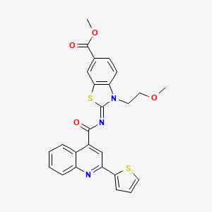 molecular formula C26H21N3O4S2 B2732178 methyl (2Z)-3-(2-methoxyethyl)-2-{[2-(thiophen-2-yl)quinoline-4-carbonyl]imino}-2,3-dihydro-1,3-benzothiazole-6-carboxylate CAS No. 864975-33-7