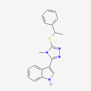 molecular formula C19H18N4S B2732183 3-{4-methyl-5-[(1-phenylethyl)sulfanyl]-4H-1,2,4-triazol-3-yl}-1H-indole CAS No. 863002-08-8