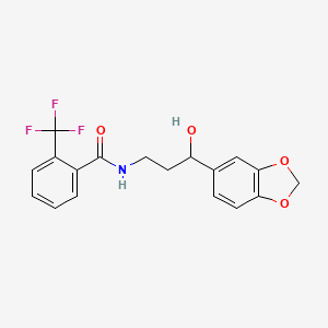 molecular formula C18H16F3NO4 B2732184 N-(3-(benzo[d][1,3]dioxol-5-yl)-3-hydroxypropyl)-2-(trifluoromethyl)benzamide CAS No. 1421530-55-3