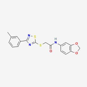 molecular formula C18H15N3O3S2 B2732230 N-(benzo[d][1,3]dioxol-5-yl)-2-((3-(m-tolyl)-1,2,4-thiadiazol-5-yl)thio)acetamide CAS No. 864918-00-3