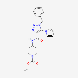 molecular formula C22H26N6O3 B2732252 ethyl 4-[1-benzyl-5-(1H-pyrrol-1-yl)-1H-1,2,3-triazole-4-amido]piperidine-1-carboxylate CAS No. 1788769-78-7