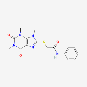 molecular formula C16H17N5O3S B2732293 N-phenyl-2-((1,3,9-trimethyl-2,6-dioxo-2,3,6,9-tetrahydro-1H-purin-8-yl)thio)acetamide CAS No. 886904-13-8