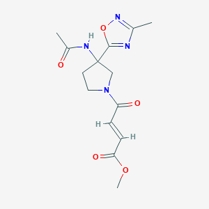 molecular formula C14H18N4O5 B2732305 Methyl (E)-4-[3-acetamido-3-(3-methyl-1,2,4-oxadiazol-5-yl)pyrrolidin-1-yl]-4-oxobut-2-enoate CAS No. 2411323-42-5