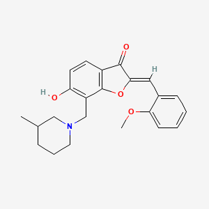 B2732314 6-Hydroxy-2-[(2-methoxyphenyl)methylene]-7-[(3-methylpiperidyl)methyl]benzo[b] furan-3-one CAS No. 869077-92-9