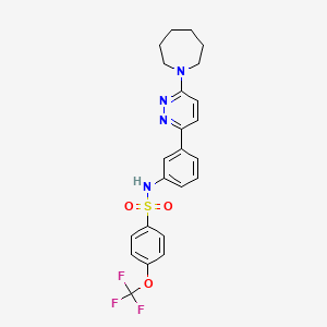 molecular formula C23H23F3N4O3S B2732333 N-{3-[6-(azepan-1-yl)pyridazin-3-yl]phenyl}-4-(trifluoromethoxy)benzene-1-sulfonamide CAS No. 933210-91-4
