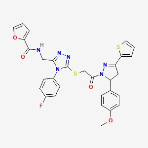 molecular formula C30H25FN6O4S2 B2732337 N-((4-(4-fluorophenyl)-5-((2-(5-(4-methoxyphenyl)-3-(thiophen-2-yl)-4,5-dihydro-1H-pyrazol-1-yl)-2-oxoethyl)thio)-4H-1,2,4-triazol-3-yl)methyl)furan-2-carboxamide CAS No. 393585-96-1
