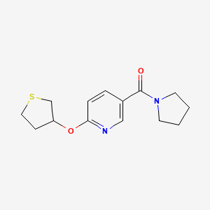 molecular formula C14H18N2O2S B2732349 5-(pyrrolidine-1-carbonyl)-2-(thiolan-3-yloxy)pyridine CAS No. 2034394-09-5