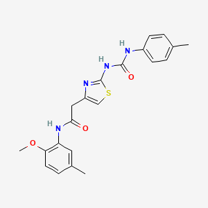 molecular formula C21H22N4O3S B2732355 N-(2-methoxy-5-methylphenyl)-2-(2-(3-(p-tolyl)ureido)thiazol-4-yl)acetamide CAS No. 921499-23-2