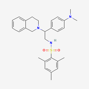 molecular formula C28H35N3O2S B2732363 N-{2-[4-(dimethylamino)phenyl]-2-(1,2,3,4-tetrahydroisoquinolin-2-yl)ethyl}-2,4,6-trimethylbenzene-1-sulfonamide CAS No. 946317-31-3