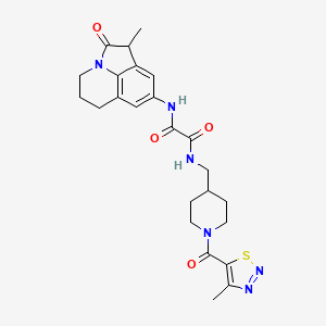 molecular formula C24H28N6O4S B2732441 N'-{[1-(4-methyl-1,2,3-thiadiazole-5-carbonyl)piperidin-4-yl]methyl}-N-{3-methyl-2-oxo-1-azatricyclo[6.3.1.0^{4,12}]dodeca-4,6,8(12)-trien-6-yl}ethanediamide CAS No. 1324213-11-7
