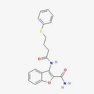 molecular formula C19H18N2O3S B2732465 3-(4-(Phenylthio)butanamido)benzofuran-2-carboxamide CAS No. 851607-00-6