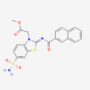molecular formula C21H17N3O5S2 B2732475 (Z)-methyl 2-(2-((2-naphthoyl)imino)-6-sulfamoylbenzo[d]thiazol-3(2H)-yl)acetate CAS No. 865199-20-8
