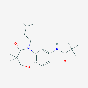 molecular formula C21H32N2O3 B2732559 N-(5-isopentyl-3,3-dimethyl-4-oxo-2,3,4,5-tetrahydrobenzo[b][1,4]oxazepin-7-yl)pivalamide CAS No. 921524-29-0