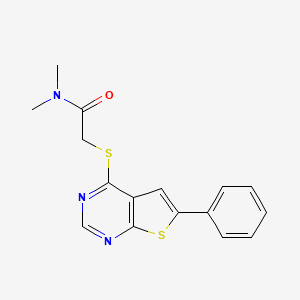 molecular formula C16H15N3OS2 B2732569 N,N-dimethyl-2-((6-phenylthieno[2,3-d]pyrimidin-4-yl)thio)acetamide CAS No. 503432-69-7
