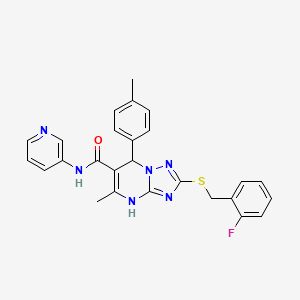 molecular formula C26H23FN6OS B2732600 2-((2-fluorobenzyl)thio)-5-methyl-N-(pyridin-3-yl)-7-(p-tolyl)-4,7-dihydro-[1,2,4]triazolo[1,5-a]pyrimidine-6-carboxamide CAS No. 536990-11-1