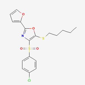 molecular formula C18H18ClNO4S2 B2732602 4-((4-Chlorophenyl)sulfonyl)-2-(furan-2-yl)-5-(pentylthio)oxazole CAS No. 850928-79-9