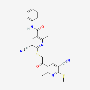 molecular formula C24H19N5O2S2 B2732607 5-cyano-6-({2-[5-cyano-2-methyl-6-(methylsulfanyl)pyridin-3-yl]-2-oxoethyl}sulfanyl)-2-methyl-N-phenylpyridine-3-carboxamide CAS No. 1427717-70-1