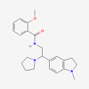 B2732609 2-methoxy-N-(2-(1-methylindolin-5-yl)-2-(pyrrolidin-1-yl)ethyl)benzamide CAS No. 921894-95-3