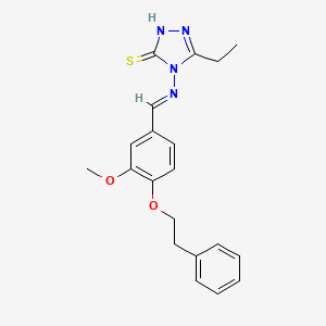 molecular formula C20H22N4O2S B2732614 5-ethyl-4-[(E)-{[3-methoxy-4-(2-phenylethoxy)phenyl]methylidene}amino]-4H-1,2,4-triazole-3-thiol CAS No. 691385-08-7