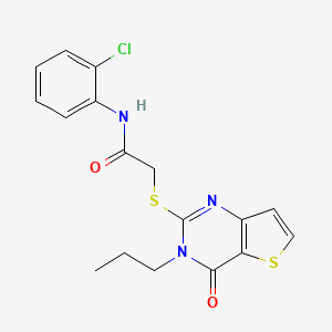 molecular formula C17H16ClN3O2S2 B2732722 N-(2-chlorophenyl)-2-({4-oxo-3-propyl-3H,4H-thieno[3,2-d]pyrimidin-2-yl}sulfanyl)acetamide CAS No. 1252911-11-7