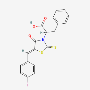 B2732743 2-[(5Z)-5-[(4-fluorophenyl)methylidene]-4-oxo-2-sulfanylidene-1,3-thiazolidin-3-yl]-3-phenylpropanoic acid CAS No. 301687-67-2