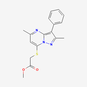 molecular formula C17H17N3O2S B2732867 METHYL 2-({2,5-DIMETHYL-3-PHENYLPYRAZOLO[1,5-A]PYRIMIDIN-7-YL}SULFANYL)ACETATE CAS No. 862485-20-9