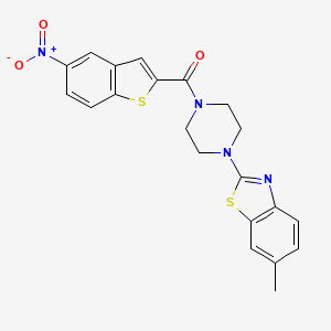 molecular formula C21H18N4O3S2 B2732947 (4-(6-Methylbenzo[d]thiazol-2-yl)piperazin-1-yl)(5-nitrobenzo[b]thiophen-2-yl)methanone CAS No. 897466-83-0
