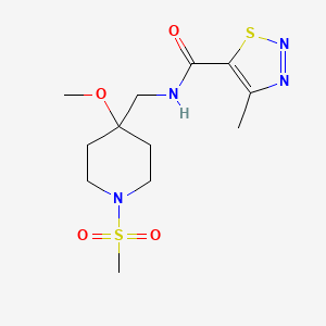 molecular formula C12H20N4O4S2 B2733053 N-[(1-methanesulfonyl-4-methoxypiperidin-4-yl)methyl]-4-methyl-1,2,3-thiadiazole-5-carboxamide CAS No. 2415462-26-7
