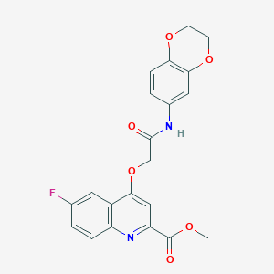 molecular formula C21H17FN2O6 B2733114 Methyl 4-{[(2,3-dihydro-1,4-benzodioxin-6-YL)carbamoyl]methoxy}-6-fluoroquinoline-2-carboxylate CAS No. 1358417-34-1