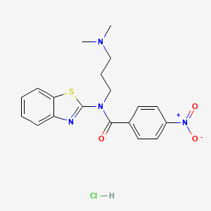 molecular formula C19H21ClN4O3S B2733123 N-(1,3-BENZOTHIAZOL-2-YL)-N-[3-(DIMETHYLAMINO)PROPYL]-4-NITROBENZAMIDE HYDROCHLORIDE CAS No. 1215588-24-1