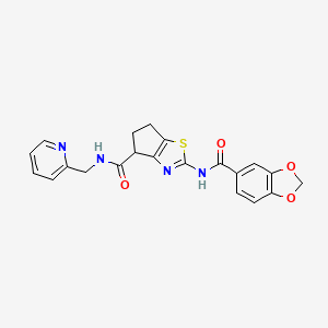 2-(benzo[d][1,3]dioxole-5-carboxamido)-N-(pyridin-2-ylmethyl)-5,6-dihydro-4H-cyclopenta[d]thiazole-4-carboxamide