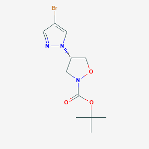 molecular formula C11H16BrN3O3 B2733168 tert-butyl (4S)-4-(4-bromo-1H-pyrazol-1-yl)-1,2-oxazolidine-2-carboxylate CAS No. 2137061-64-2