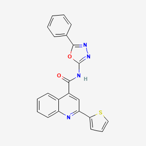 molecular formula C22H14N4O2S B2733208 N-(5-phenyl-1,3,4-oxadiazol-2-yl)-2-thiophen-2-ylquinoline-4-carboxamide CAS No. 865287-43-0