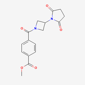 molecular formula C16H16N2O5 B2733218 Methyl 4-(3-(2,5-dioxopyrrolidin-1-yl)azetidine-1-carbonyl)benzoate CAS No. 2034307-79-2
