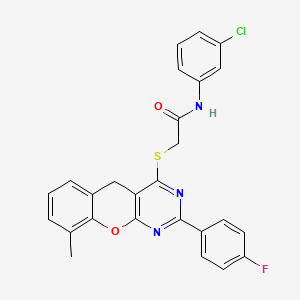 molecular formula C26H19ClFN3O2S B2733321 N-(3-Chlorophenyl)-2-{[2-(4-fluorophenyl)-9-methyl-5H-chromeno[2,3-D]pyrimidin-4-YL]sulfanyl}acetamide CAS No. 866873-21-4