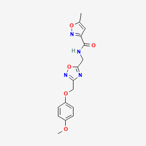 molecular formula C16H16N4O5 B2733327 N-((3-((4-methoxyphenoxy)methyl)-1,2,4-oxadiazol-5-yl)methyl)-5-methylisoxazole-3-carboxamide CAS No. 1226434-01-0