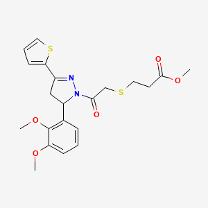 molecular formula C21H24N2O5S2 B2733328 methyl 3-((2-(5-(2,3-dimethoxyphenyl)-3-(thiophen-2-yl)-4,5-dihydro-1H-pyrazol-1-yl)-2-oxoethyl)thio)propanoate CAS No. 403843-49-2