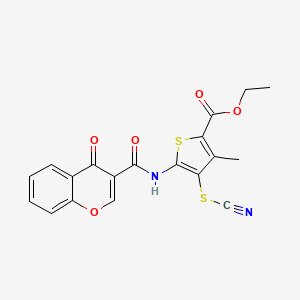 molecular formula C19H14N2O5S2 B2733352 ethyl 4-(cyanosulfanyl)-3-methyl-5-(4-oxo-4H-chromene-3-amido)thiophene-2-carboxylate CAS No. 681164-97-6