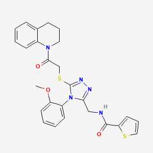 molecular formula C26H25N5O3S2 B2733466 N-{[4-(2-methoxyphenyl)-5-{[2-oxo-2-(1,2,3,4-tetrahydroquinolin-1-yl)ethyl]sulfanyl}-4H-1,2,4-triazol-3-yl]methyl}thiophene-2-carboxamide CAS No. 389072-21-3