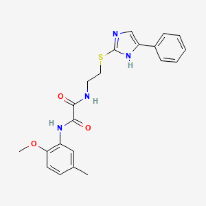 molecular formula C21H22N4O3S B2733494 N1-(2-methoxy-5-methylphenyl)-N2-(2-((4-phenyl-1H-imidazol-2-yl)thio)ethyl)oxalamide CAS No. 897457-14-6