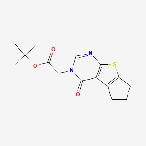 molecular formula C15H18N2O3S B2733515 tert-Butyl 2-(4-oxo-4,5,6,7-tetrahydro-3H-cyclopenta[4,5]thieno[2,3-d]pyrimidin-3-yl)acetate CAS No. 1003209-11-7