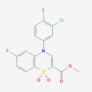 molecular formula C16H10ClF2NO4S B2733526 methyl 4-(3-chloro-4-fluorophenyl)-6-fluoro-4H-1,4-benzothiazine-2-carboxylate 1,1-dioxide CAS No. 1291864-79-3